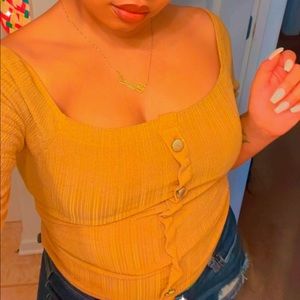 SMALL; Mustard Ribbed Blouse